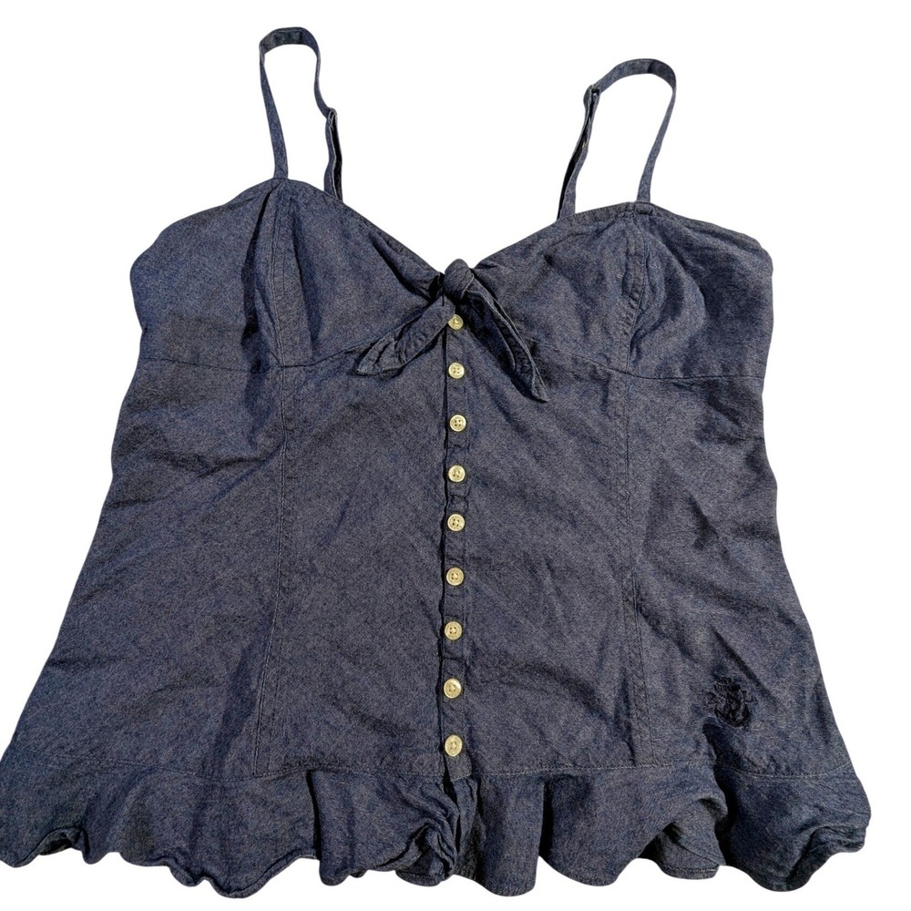 Ralph Lauren Chambray Denim Ruffle Tie-Front Button-Up Tank Top Women's Small
